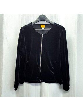 Ruby Rd. Velvet Zip-Up Jacket Elastic Cuffs Women's XL Hangs Well Off Shoulders